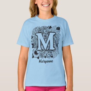 Black and White Floral Monogram Letter M T-Shirt