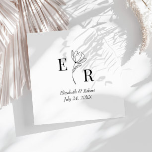 Black and White Floral Monogram Wedding Napkin