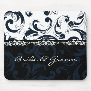 Black and White Floral Mouse Pad