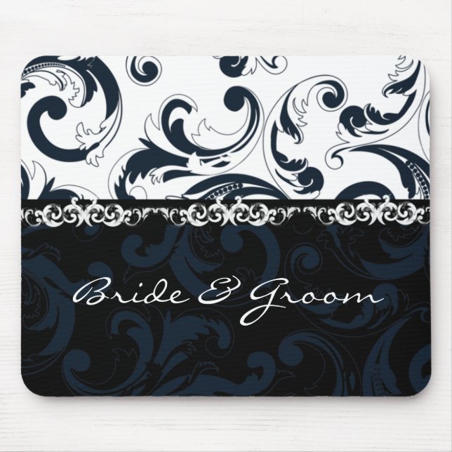 Black and White Floral Mouse Pad (Front)