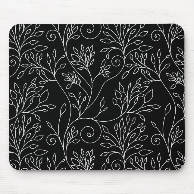 Black and white floral Mousepad (Front)
