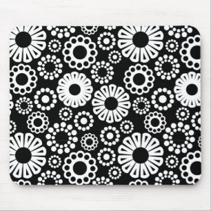 Black and white floral Mousepad