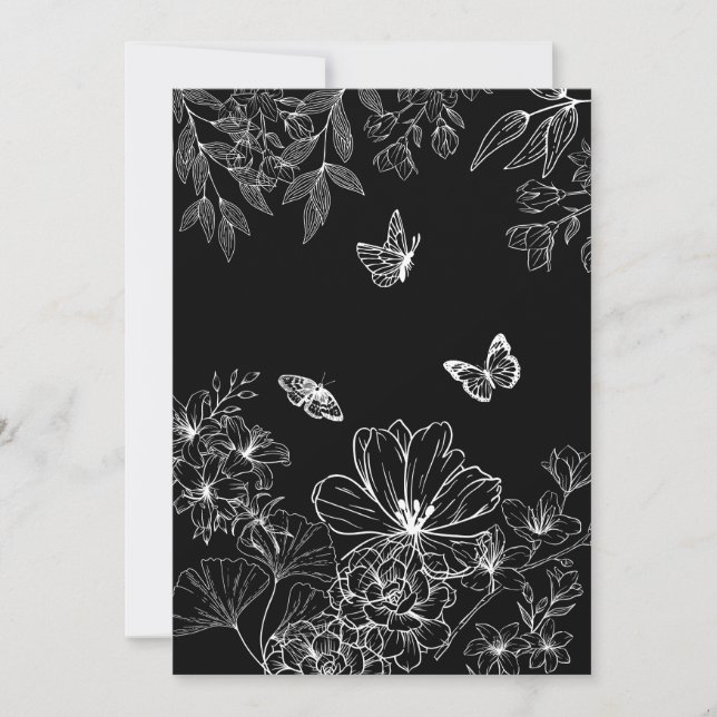 Black and White Floral Nature Pattern Minimalist Holiday Card (Front)