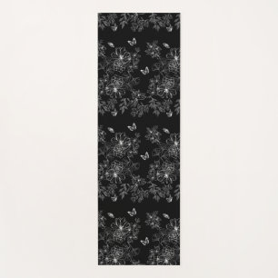 Black and White Floral Nature Pattern Minimalist Yoga Mat