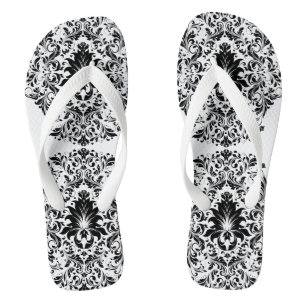 Black And White Floral Ornament Jandals