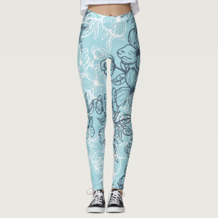black and white floral ornement blue leggings