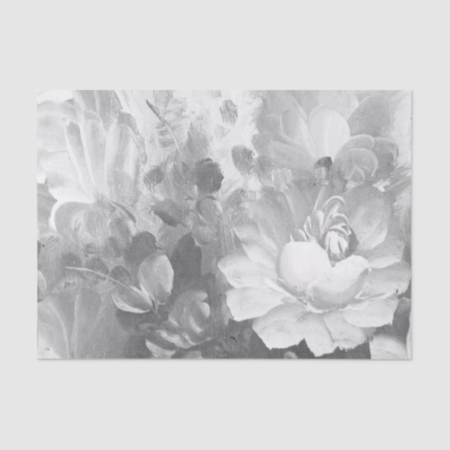 Black and White Floral Painted Flower Tissue Paper (Front)