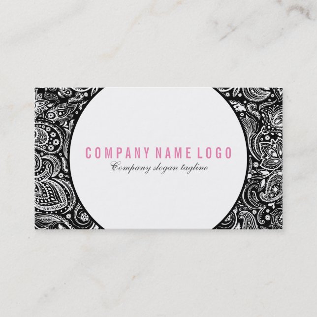 Black And White Floral Paisley Business Card (Front)