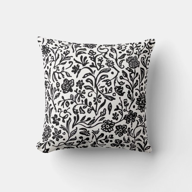 Black and White Floral Pattern Accent Cushion (Front)