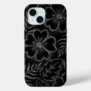 Black and White Floral Pattern iPhone 15 Case