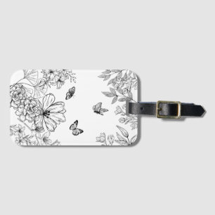 Black and White Floral Pattern Minimalist Modern Luggage Tag