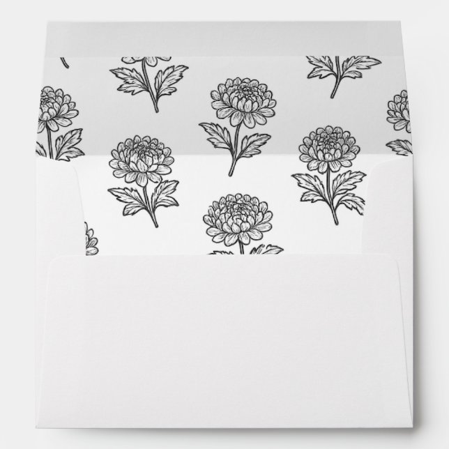 Black And White Floral Pattern Monochrome Wedding  Envelope (Back (Bottom))