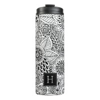 Black and White Floral Pattern Monogrammed