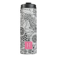 Black and White Floral Pattern Monogrammed