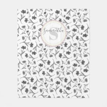 Black and White Floral Pattern - Name and Monogram