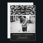 Black and White Floral Pattern Photo Save Our Date Save The Date<br><div class="desc">Announce your wedding date with this customisable save the date announcement. It features a black and white floral pattern. Personalise by adding your details. This floral save the date card is perfect for any wedding theme.</div>