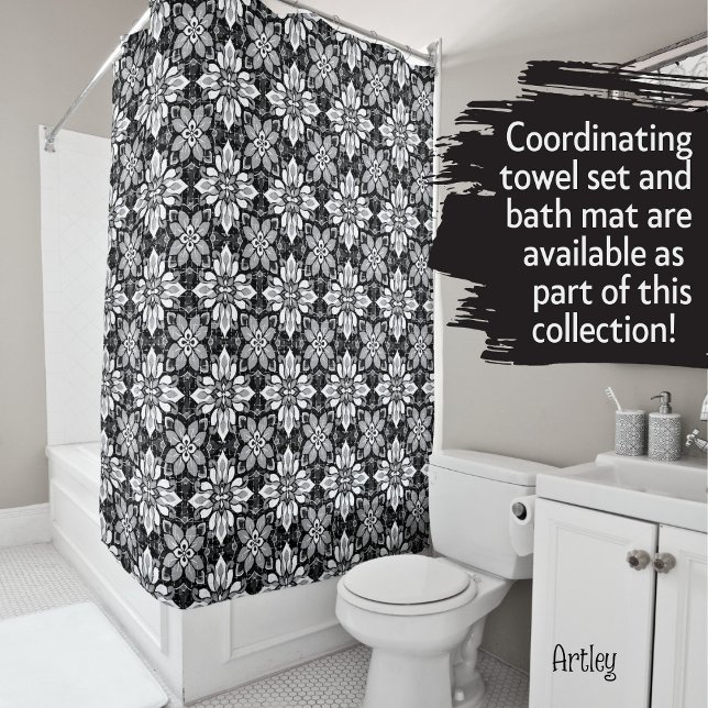 Black and White Floral Pattern Shower Curtain (Creator Uploaded)