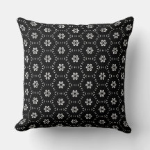 Black and White Floral Pattern Throw Pillow