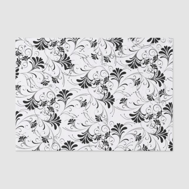Black and White Floral Pattern Tissue Paper (Front)