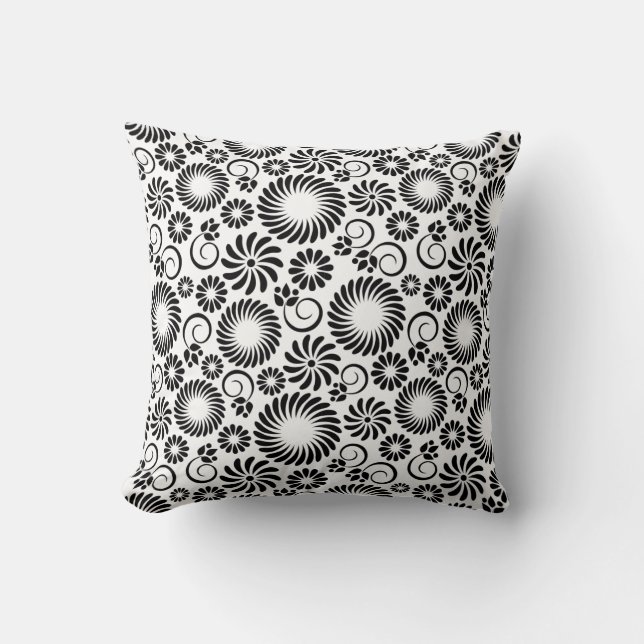 Black and white floral Pillow (Front)