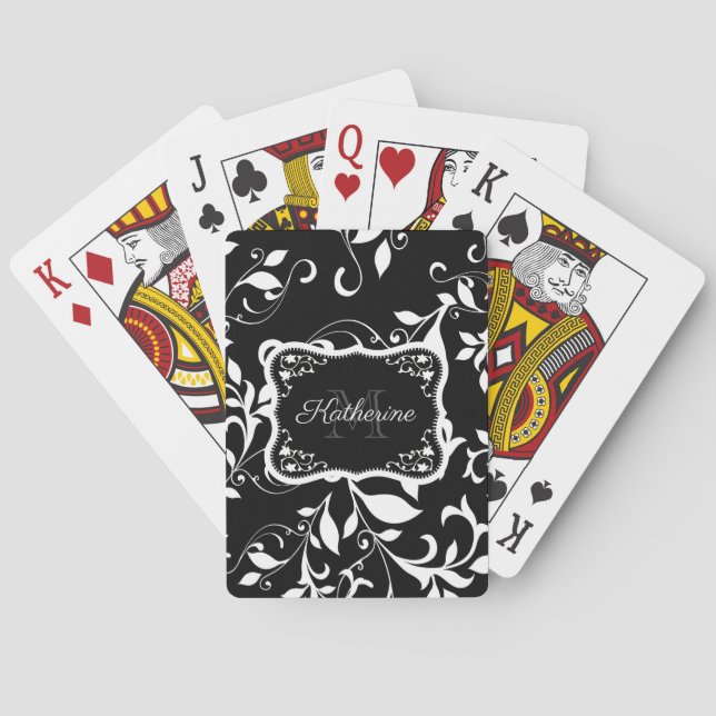 Black and White Floral Playing Cards (Back)
