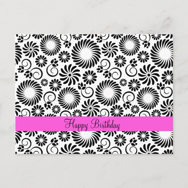 Black and white floral Postcard (Front)