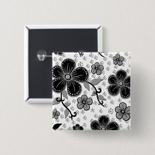 Black and White Floral Print 15 Cm Square Badge