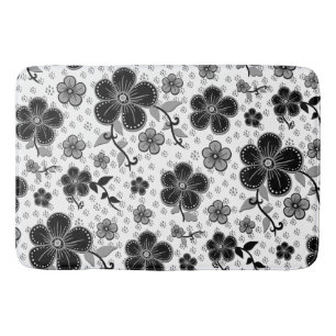 Black and White Floral Print Bath Mat