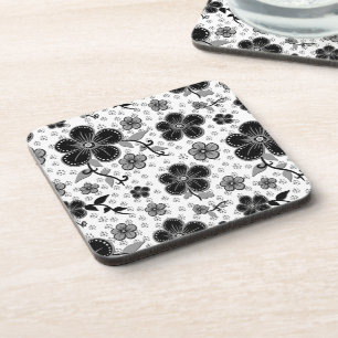 Black and White Floral Print Coaster
