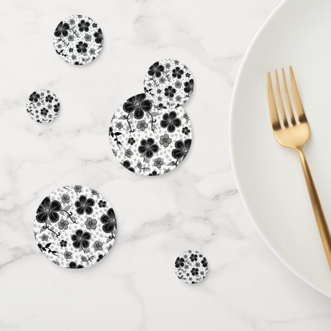 Black and White Floral Print Confetti (Group)