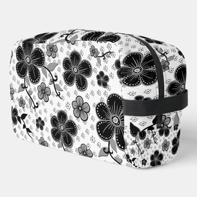 Black and White Floral Print Dopp Kit (Left Corner)