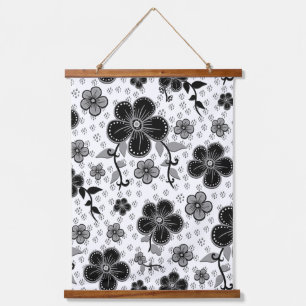 Black and White Floral Print Hanging Tapestry