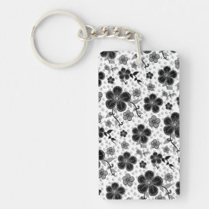 Black and White Floral Print Key Ring