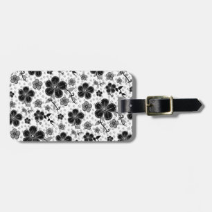 Black and White Floral Print Luggage Tag