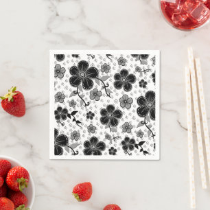 Black and White Floral Print Napkin