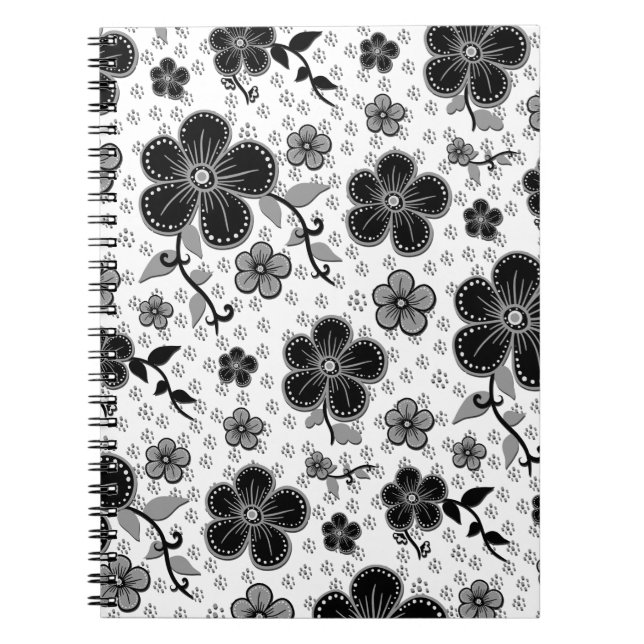 Black and White Floral Print Notebook (Front)