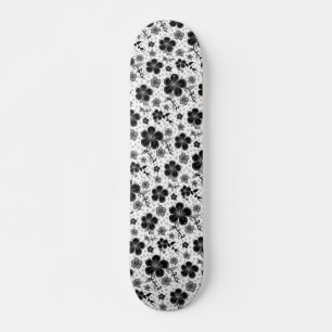 Black and White Floral Print Skateboard