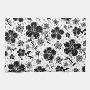 Black and White Floral Print Tea Towel