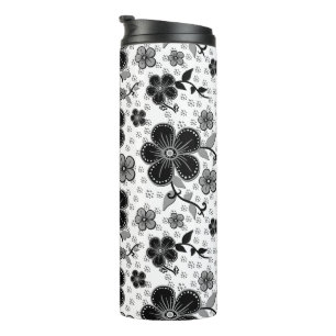 Black and White Floral Print Thermal Tumbler