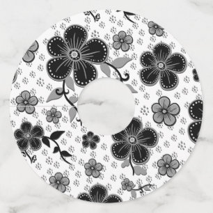 Black and White Floral Print Wine Glass Tag