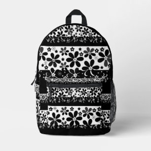 Black and white floral printed backpack