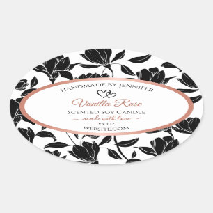 Black and White Floral Product Labels Rose Gold