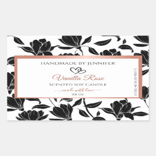 Black and White Floral Product Labels Rose Gold