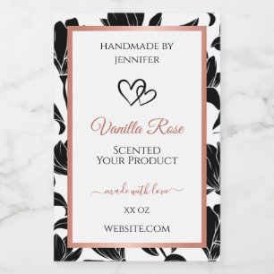 Black and White Floral Product Labels Rose Gold