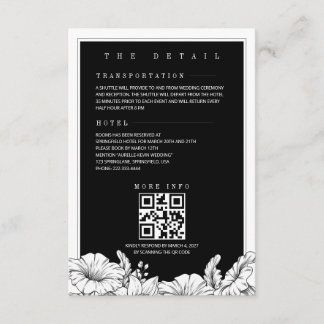 Black and White Floral QR Details Wedding Enclosure Card