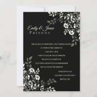 Black and White Floral Reception Invitation