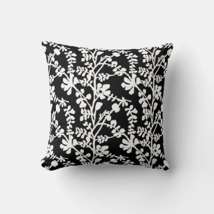 Black And White Floral Repeating Pattern Cushion