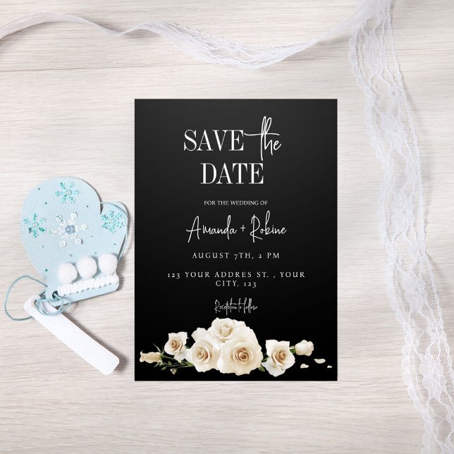 Black and White Floral Save the Date Invitation (Creator Uploaded)