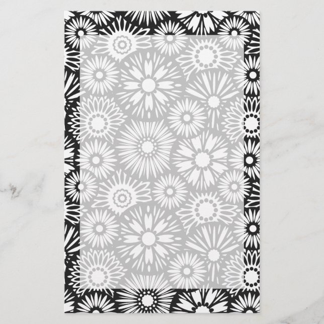 Black and white floral Stationery (Front)