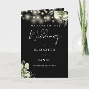 Black And White Floral String Lights Wedding Programme